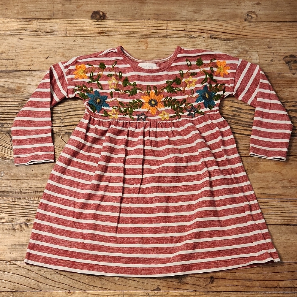 Mimi & Maggie striped long sleeved dress with floral applique bodice